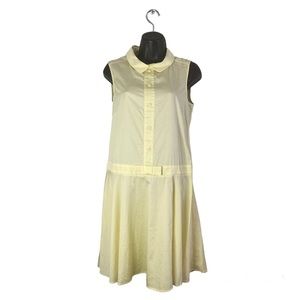 Tara Jarmon Yellow Bow Collared Button Sleeveless Dress